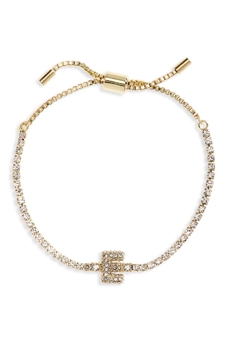 Initial Tennis Slider Bracelet, Main, color, GOLD E