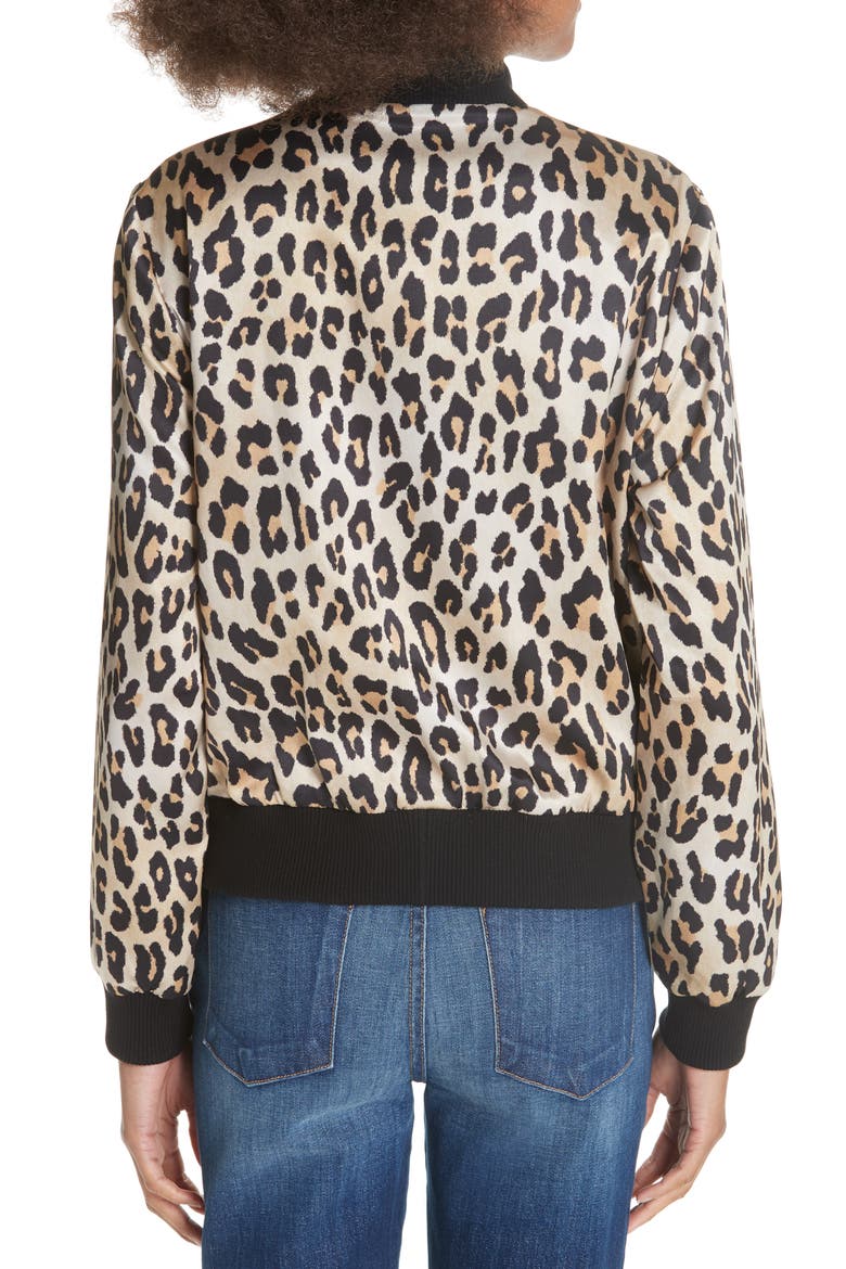 Lonnie Reversible Silk Bomber Jacket, Alternate, color, HAZY FLORAL WINE/ LEOPARD