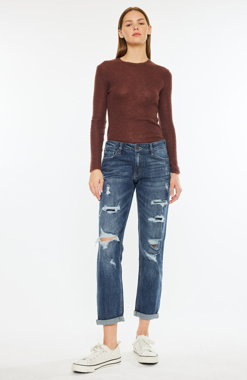Kancan Devika Mid Rise Boyfriend Jeans In Blue