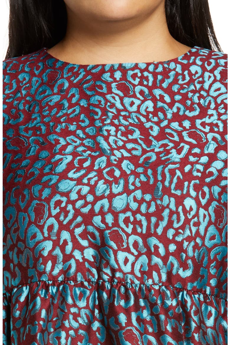 x Atlantic-Pacific Leopard Jacquard Long Sleeve Dress, Alternate, color, TEAL- MAROON LEOPARD