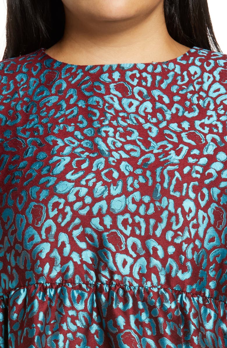 Halogen<sup>®</sup> x Atlantic-Pacific Leopard Jacquard Long Sleeve Dress, Alternate, color,