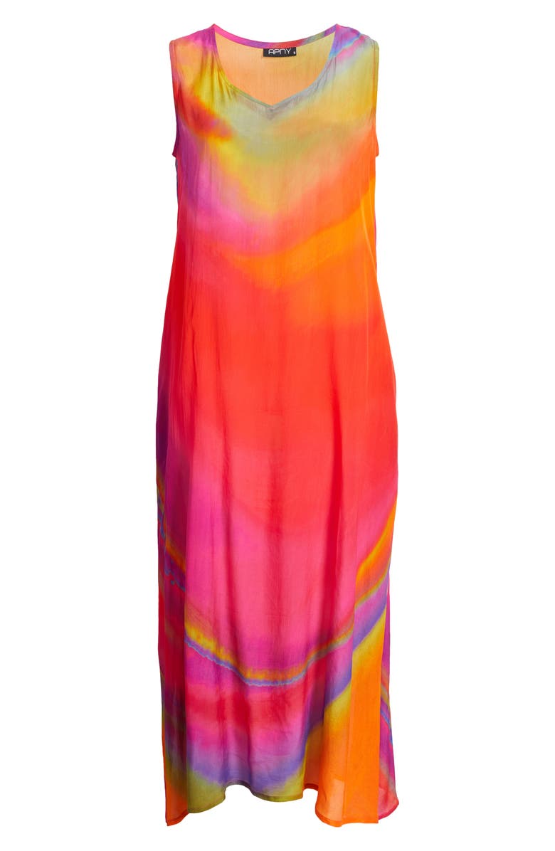 APNY Print V-Neck Sleeveless Chiffon Midi Dress, Alternate, color, Orange Multi