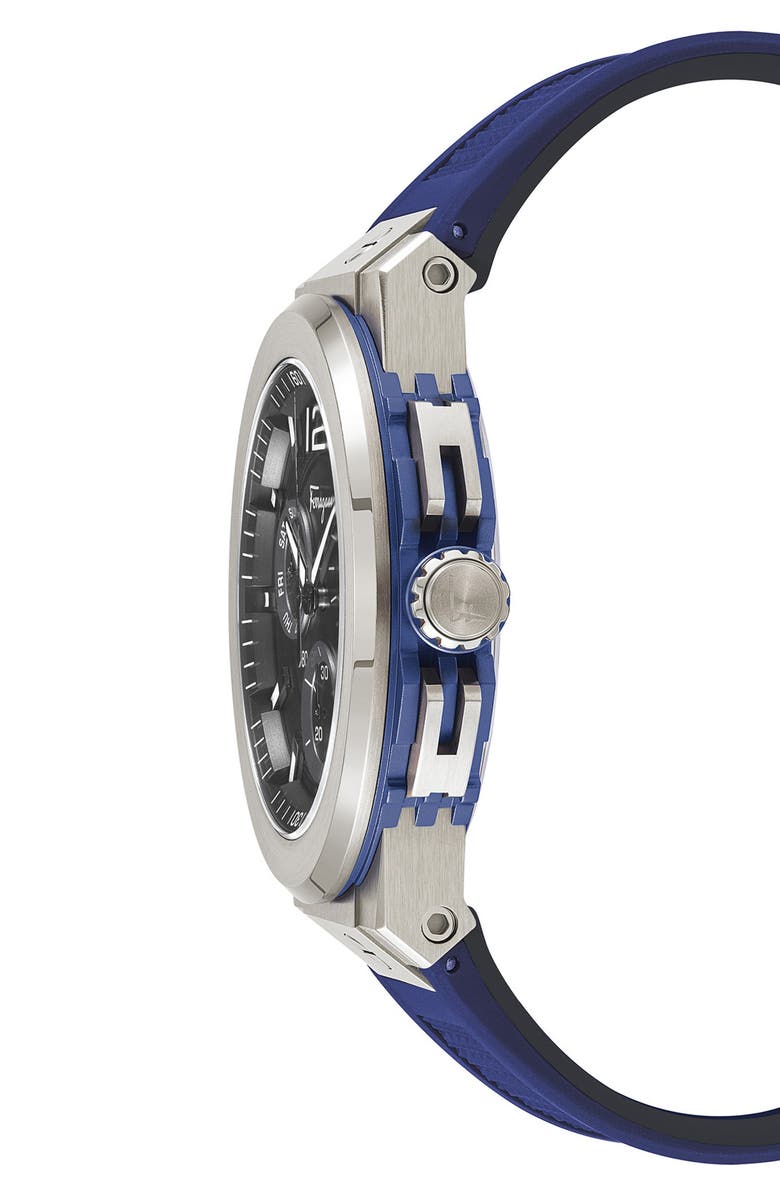 FERRAGAMO F-80 Titanium Tech Chronograph Silicone Strap Watch, 44mm, Alternate, color, Titanium