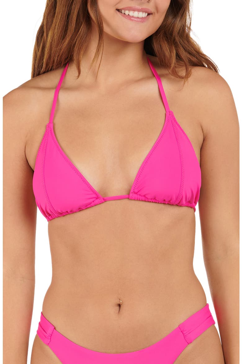Solid Seamed Triangle Bikini Top, Main, color, BRIGHT PINK