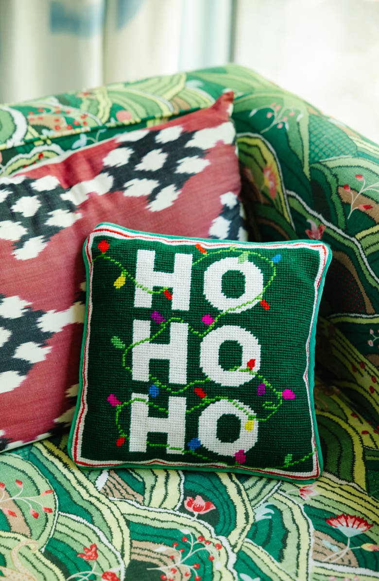 Furbish Ho Ho Ho Needlepoint Pillow, Alternate, color, Green