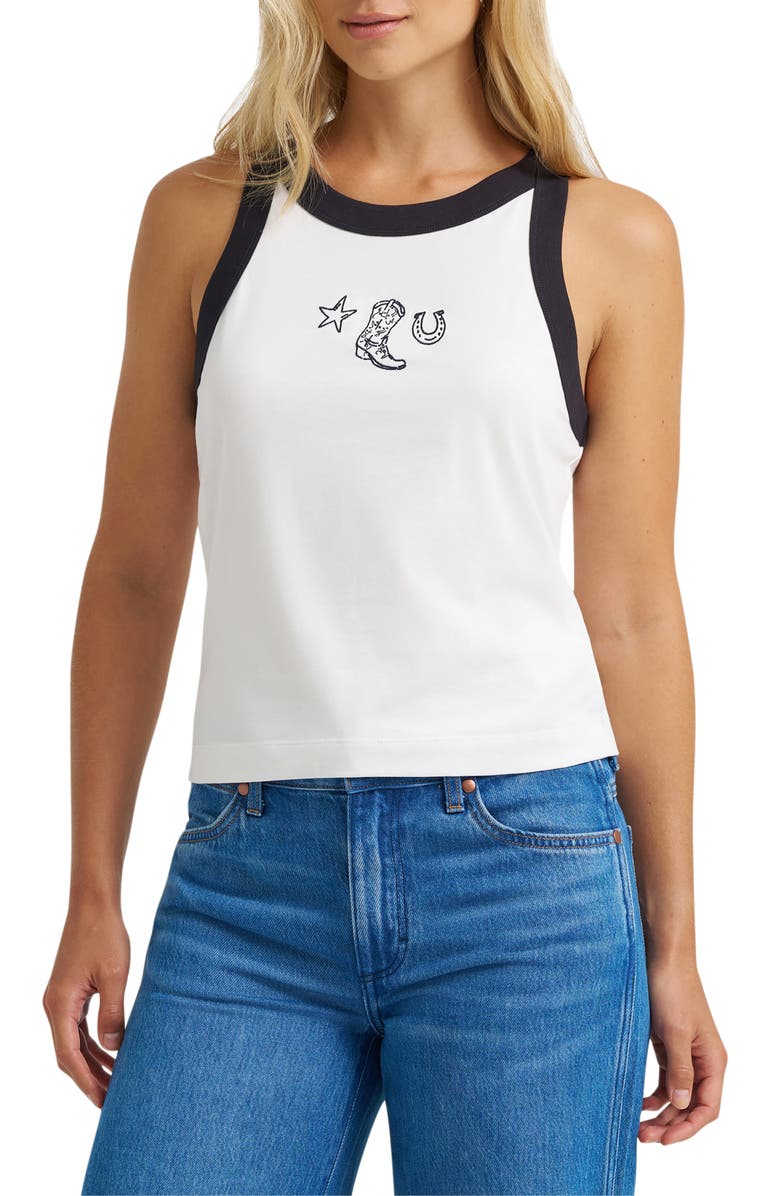Wrangler Western Embroidered Ringer Graphic Tank, Main, color, 