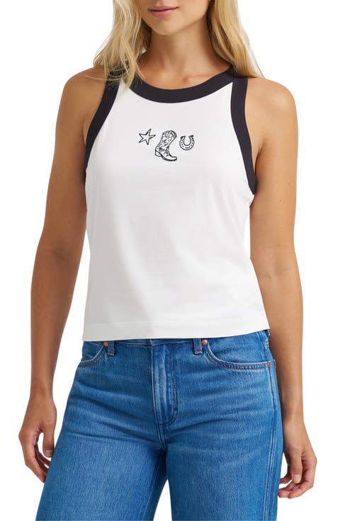 Western Embroidered Ringer Graphic Tank