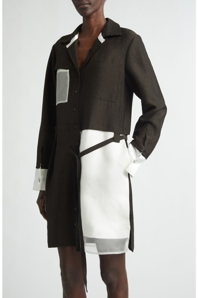 Soft Suiting Collage Long Sleeve Shirtdress, Alternate, color, NORI