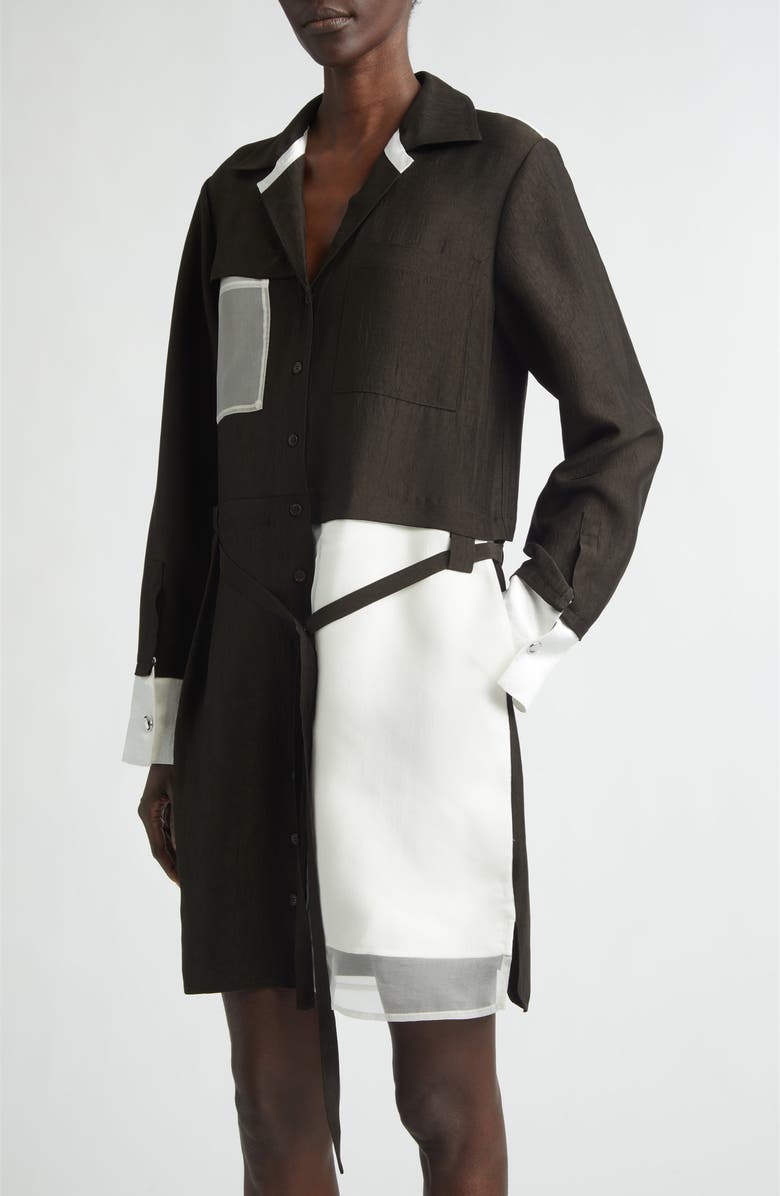 Jason Wu Collection Soft Suiting Collage Long Sleeve Shirtdress, Alternate, color, Nori