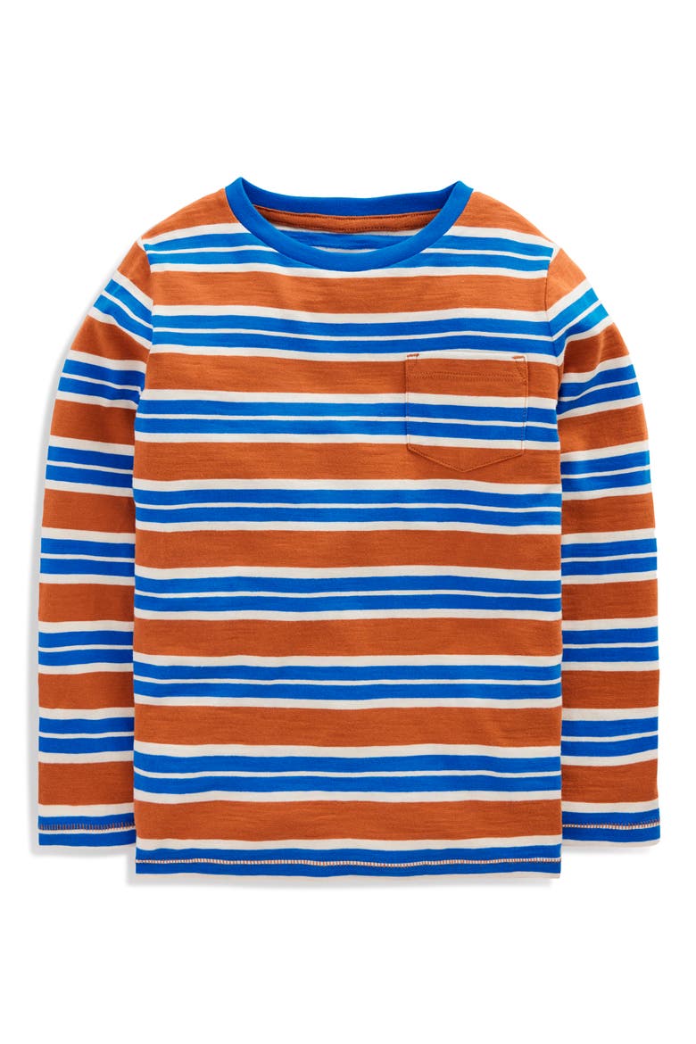 Kids' Everyday Long Sleeve Cotton Pocket T-Shirt, Main, color, BROWN / GALLERY BLUE