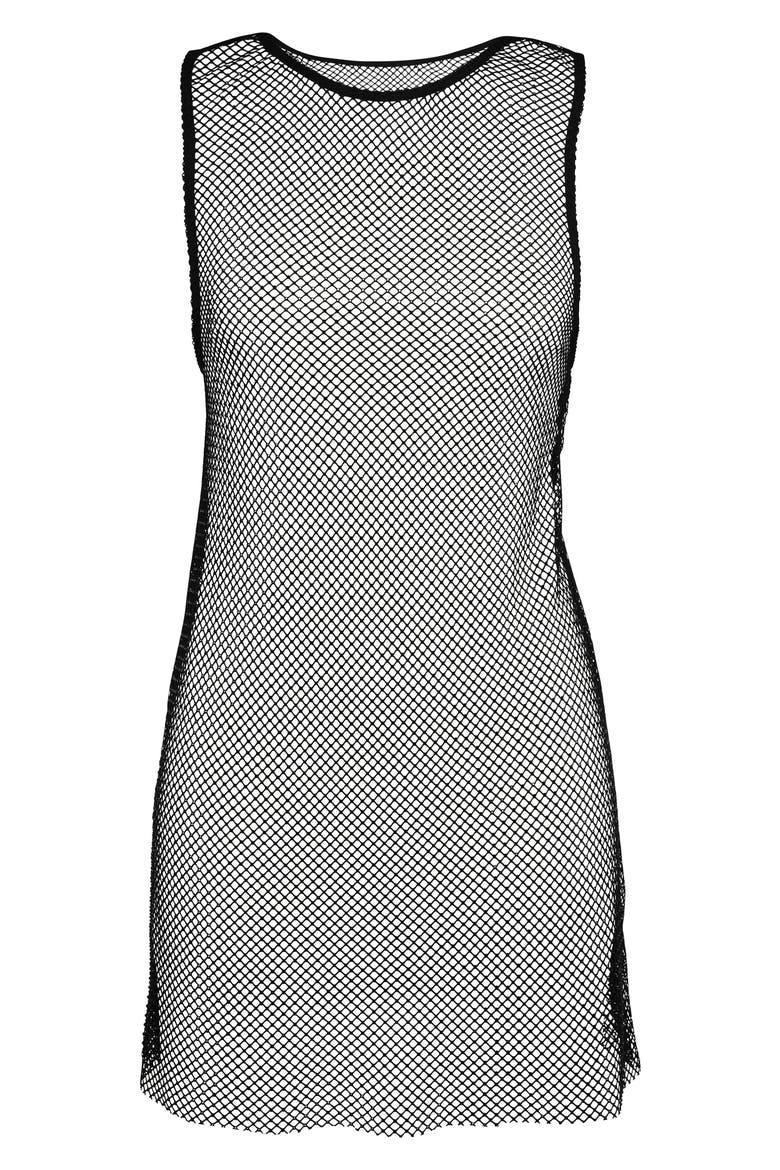 Angela Sheer Mesh Cover-Up Dress, Alternate, color, BLACK