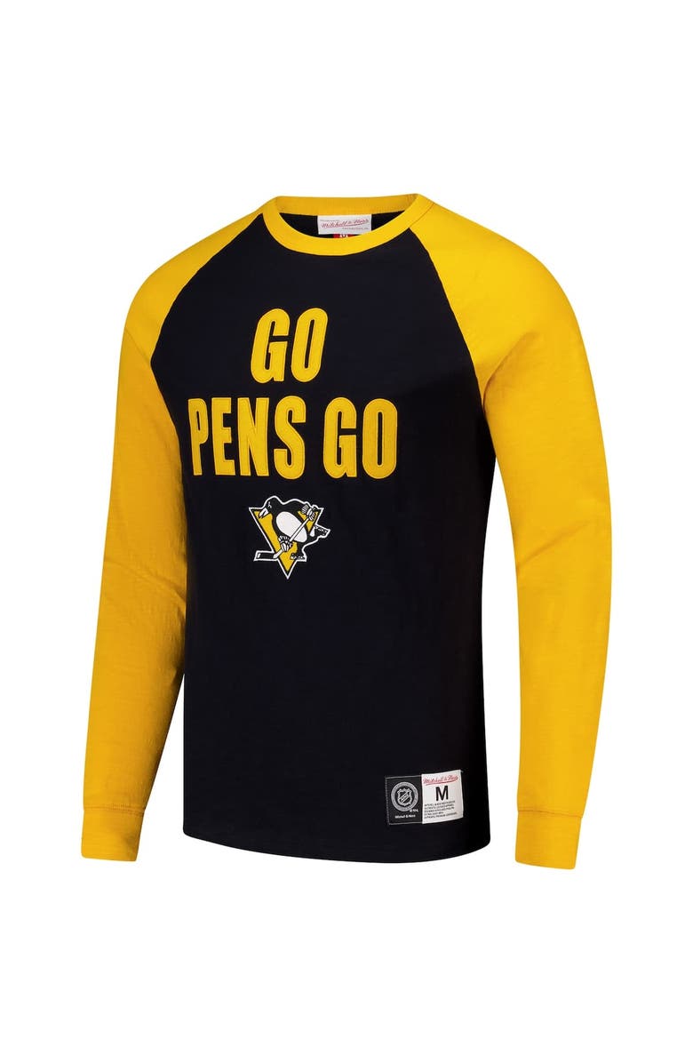 Mitchell & Ness Men's Mitchell & Ness  Black/Gold Pittsburgh Penguins Legendary Slub Raglan Long Sleeve T-Shirt, Alternate, color, 