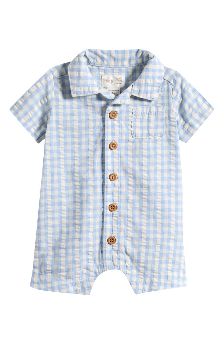Little Planet Gingham Gauze Romper, Main, color, Gingham