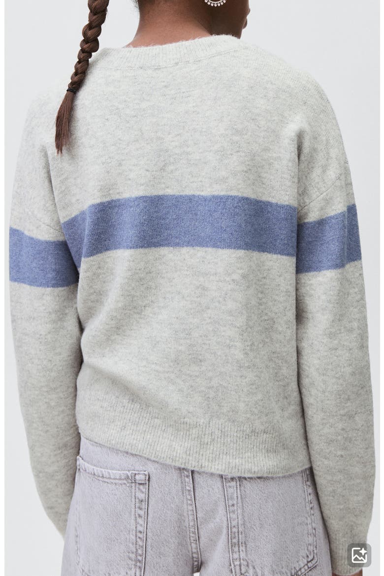 NYC Intarsia Stripe Sweater, Alternate, color, MEDIUM HEATHER GREY