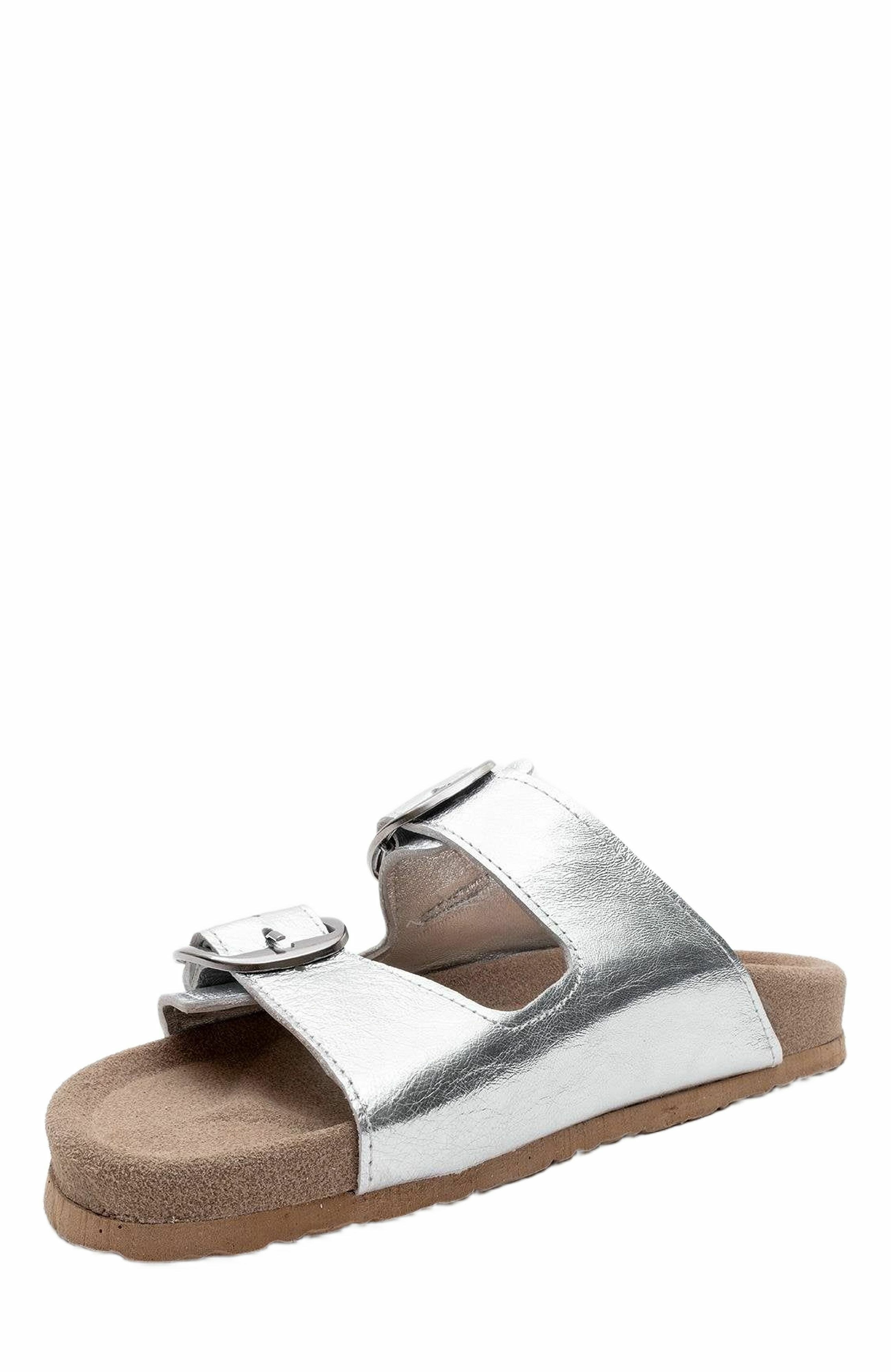 Forever & Always Shoes Ovesta Soft Footbed Leather Slide Sandal, Alternate, color, Silver Leather