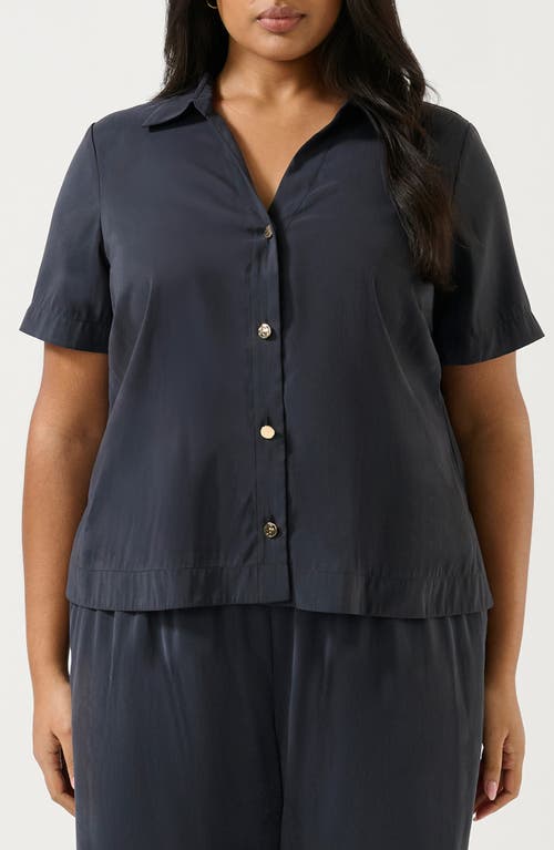 Estelle Dusky Dune Short Sleeve Button-up Shirt In Midnight Navy
