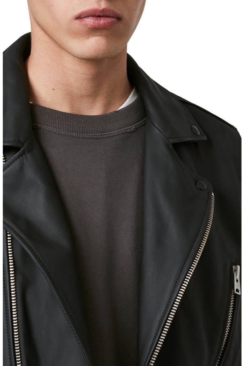 Bloc Leather Biker Jacket, Alternate, color, BLACK