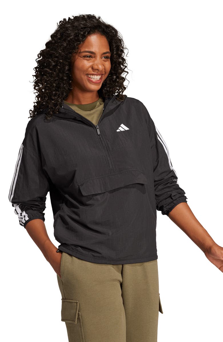 adidas Essentials 3-Stripes Lifestyle Woven Windbreaker, Alternate, color, Black/ White