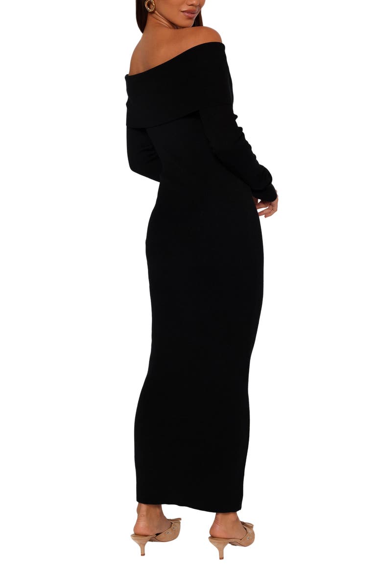Archie Off the Shoulder Long Sleeve Rib Maxi Sweater Dress, Alternate, color, BLACK