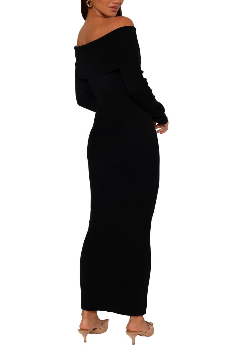 Petal & Pup Archie Off the Shoulder Long Sleeve Rib Maxi Sweater Dress, Alternate, color, Black