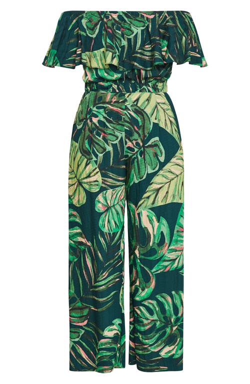 City Chic Peta Palm Jumpsuit In Night Palm