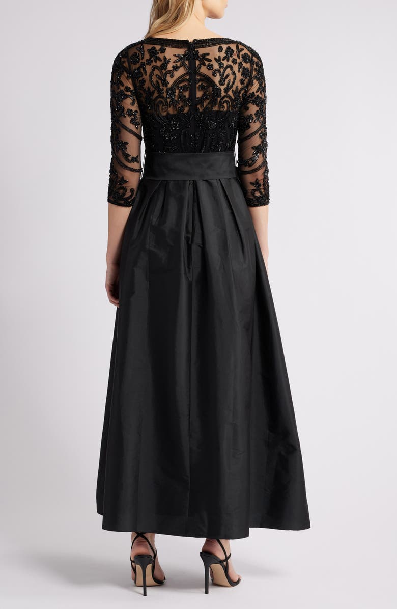 Pisarro Nights Beaded Illusion Neck Taffeta Cocktail Dress, Alternate, color, Black