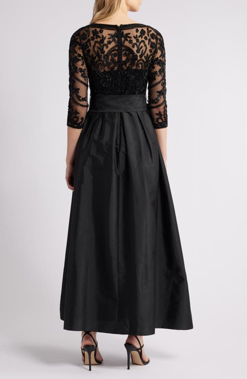 Pisarro Nights Beaded Illusion Neck Taffeta Cocktail Dress In Black