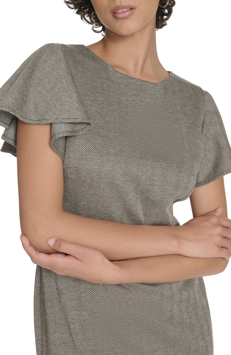 Tommy Hilfiger Flutter Sleeve Herringbone Sheath Dress, Alternate, color, Black Latte