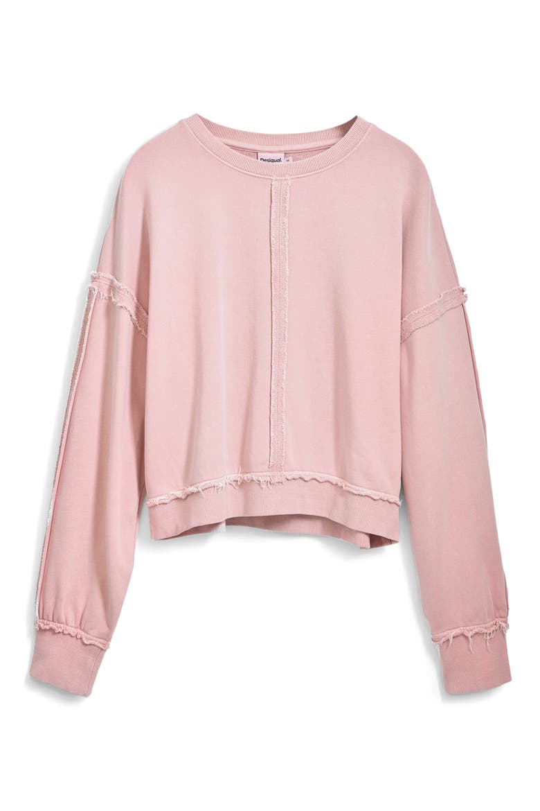 Exposed Seam Cotton Sweatshirt, Alternate, color, PINK
