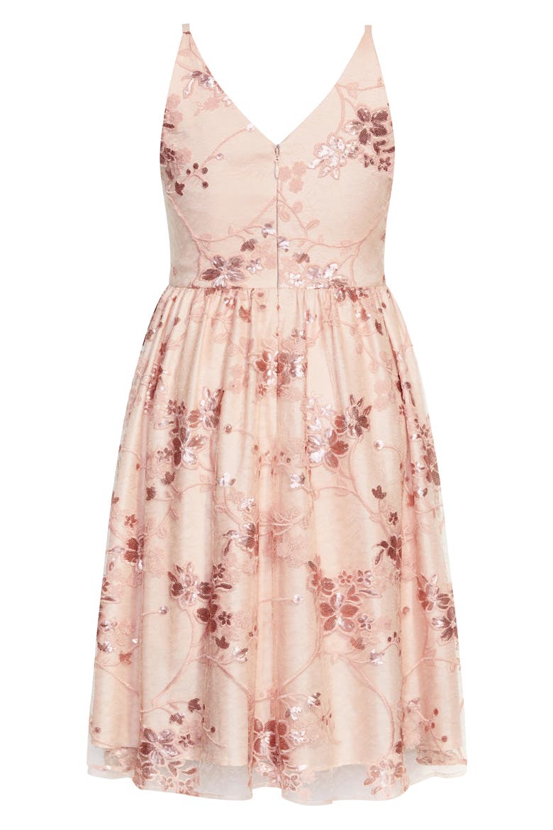 Sequin Flower Fit & Flare Dress, Alternate, color, BALLET PINK