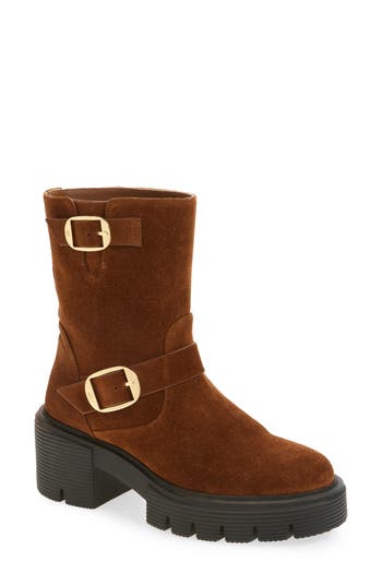 Stuart Weitzman Soho Moto Bootie In Brown