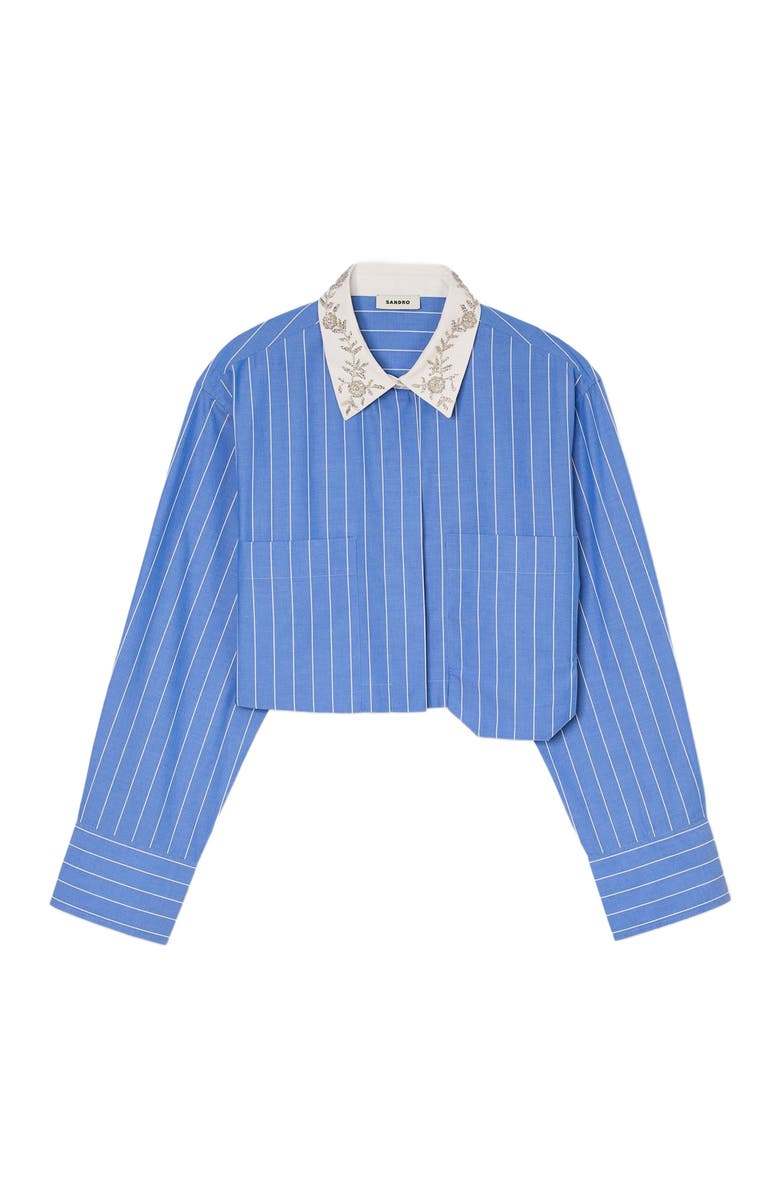 SANDRO Striped cropped shirt with rhinestone, Alternate, color, 