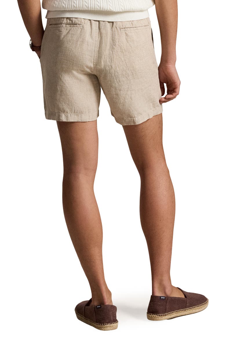 Prepster 6-Inch Microcheck Linen Drawstring Shorts, Alternate, color, 6555H COASTAL BEIGE WHITE