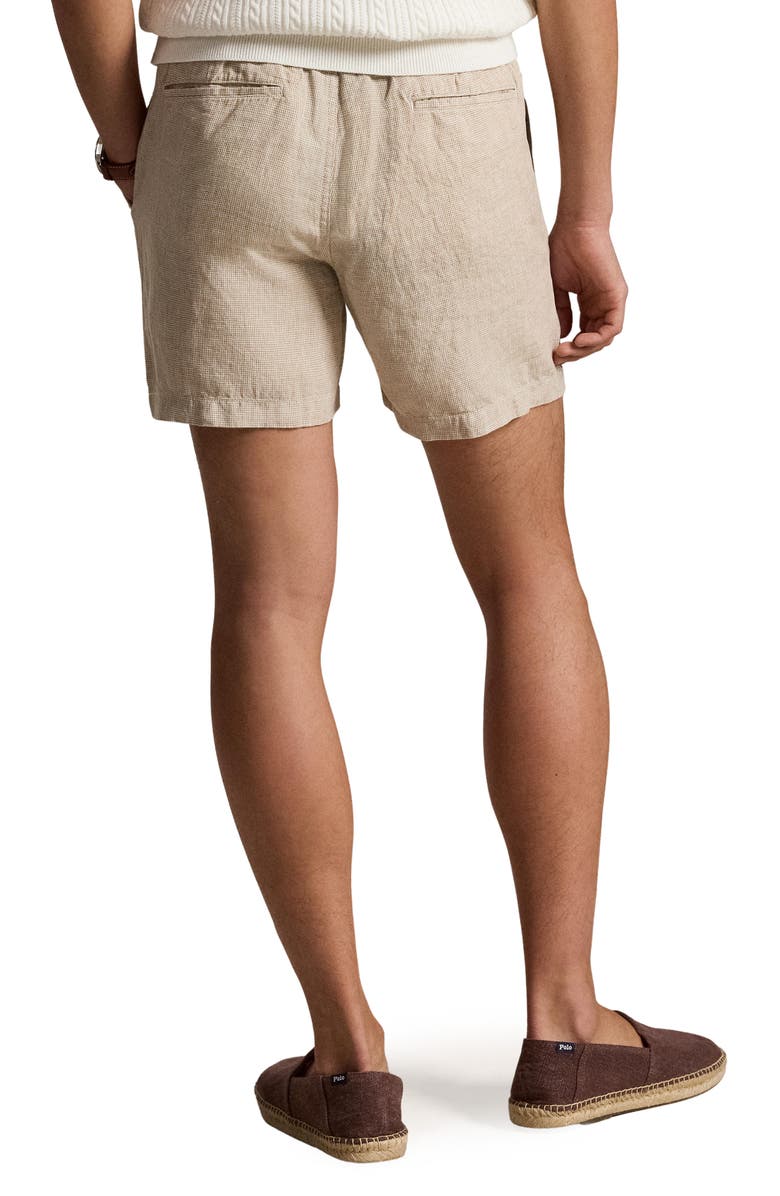 Polo Ralph Lauren Prepster 6-Inch Microcheck Linen Drawstring Shorts, Alternate, color, 6555H Coastal Beige White
