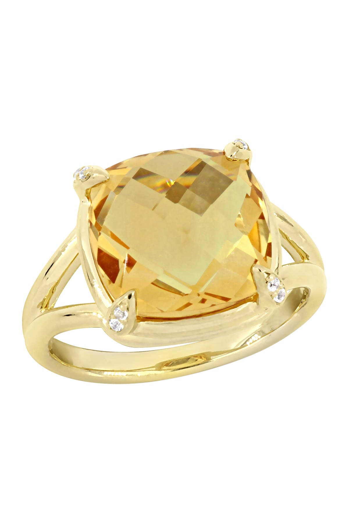 DELMAR Yellow Gold Plated Sterling Silver Citrine & White Topaz Stone Shank Ring