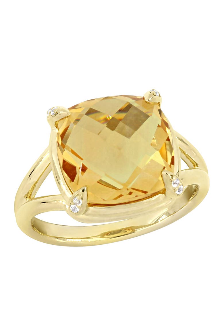 Yellow Gold Plated Sterling Silver Citrine & White Topaz Stone Shank Ring, Main, color, YELLOW