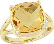 DELMAR Yellow Gold Plated Sterling Silver Citrine & White Topaz Stone Shank Ring