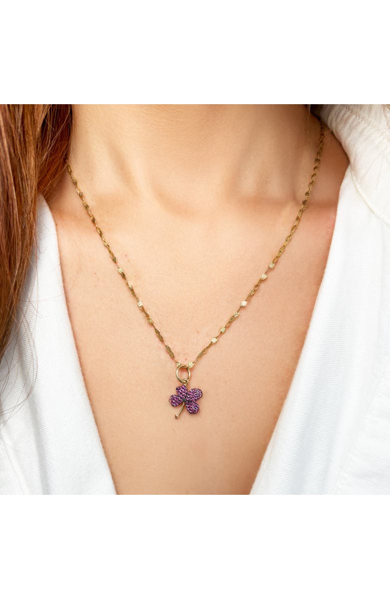 The Lovery Fine Jewelry Pink Sapphire Clover Charm, Alternate, color, Pink Sapphire