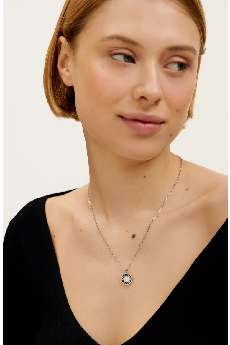 Cherlie Logo Crystal Pendant Necklace, Alternate, color, SILVER TONE/ BLACK/ CLEAR