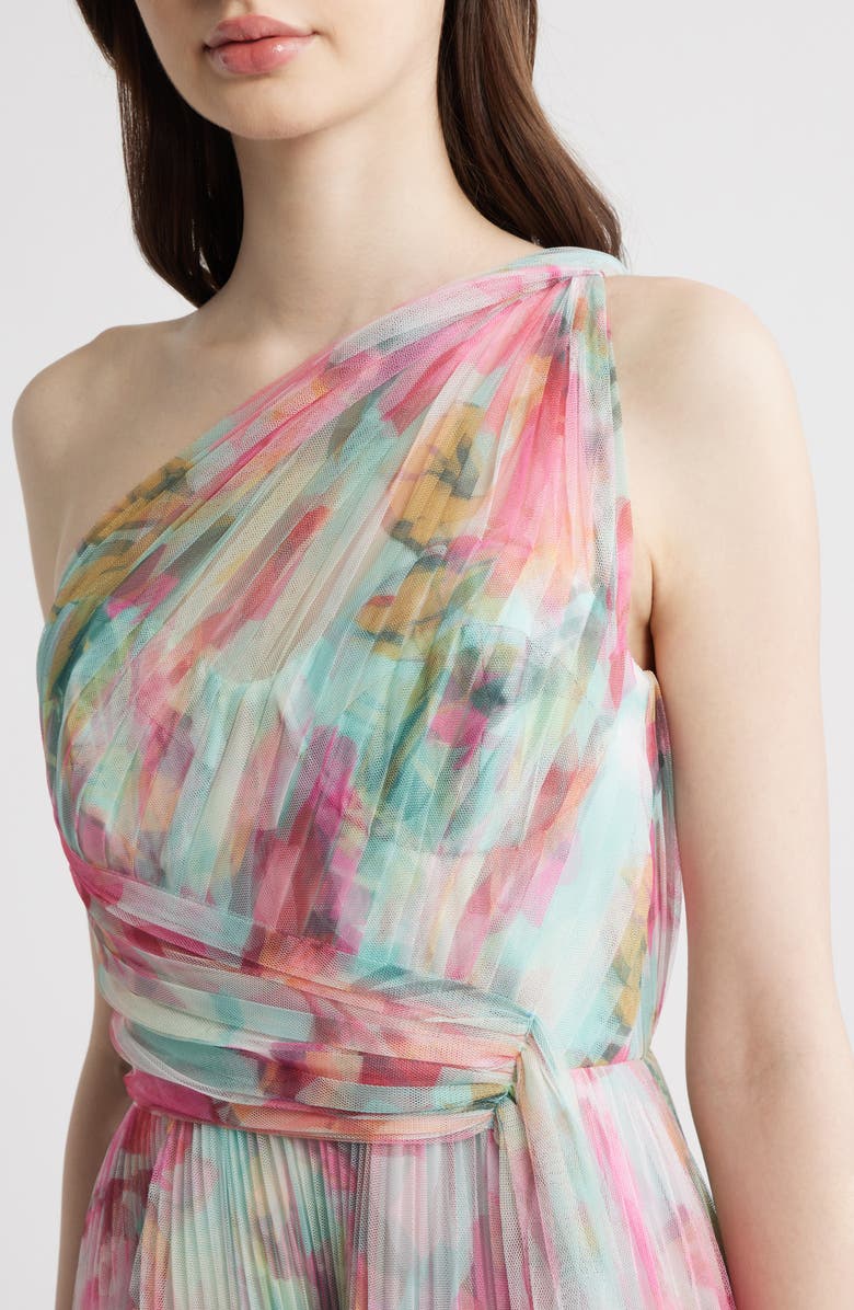 Hutch Philippa One-Shoulder Gown, Alternate, color, Mint/ Multi Overlay Tropical