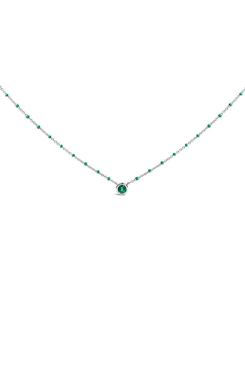 Sterling Silver Lab Created Emerald Bead Chain Necklace, Main, color, Silver