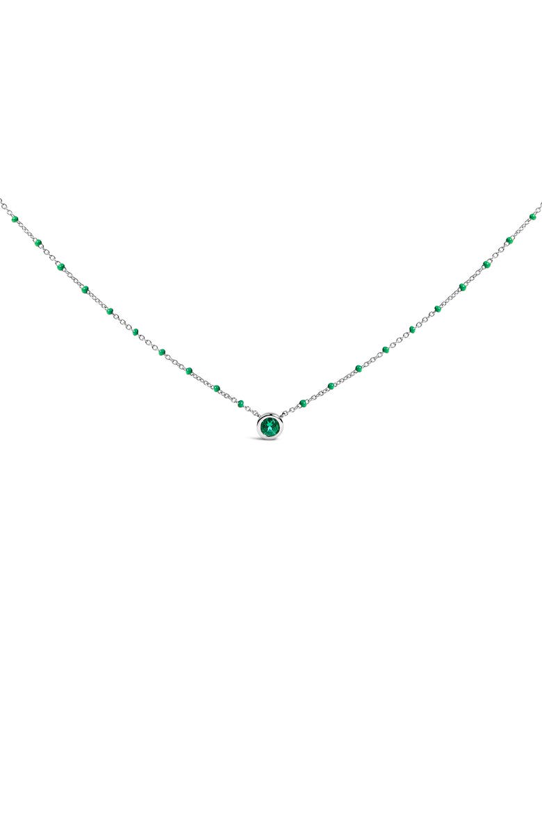Haus of Brilliance Sterling Silver Lab Created Emerald Bead Chain Necklace, Main, color, Silver