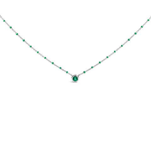 Sterling Silver Lab Created Emerald Bead Chain Necklace