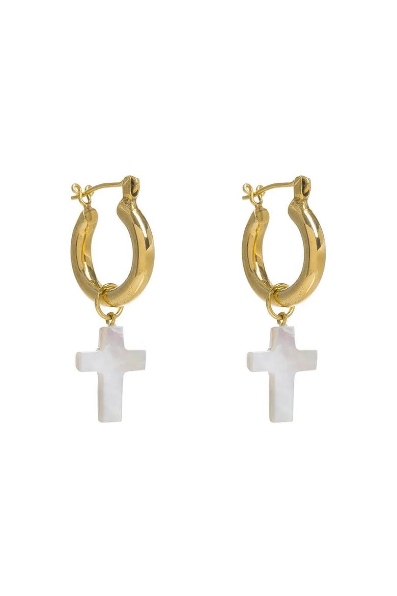 Gold Mini Hoops with Detachable Cross Charms, Main, color, Gold