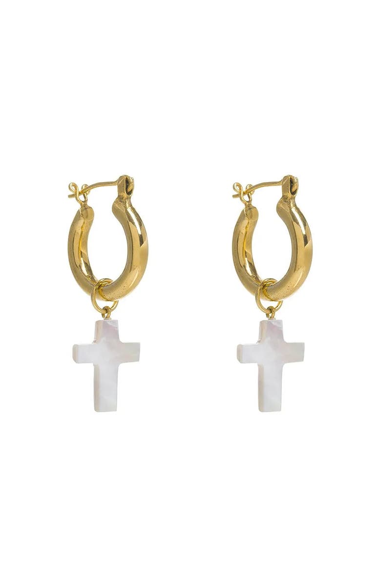 Freya Rose Gold Mini Hoops with Detachable Cross Charms, Main, color, Gold