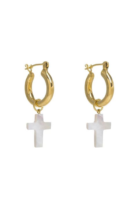 Gold Mini Hoops with Detachable Cross Charms