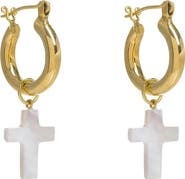 Freya Rose Gold Mini Hoops with Detachable Cross Charms