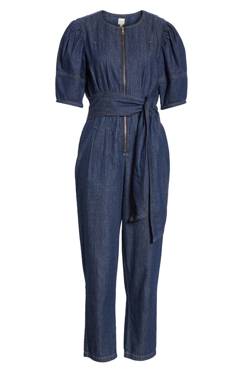 La Vie Rebecca Taylor Puff Sleeve Denim Jumpsuit, Alternate, color, 