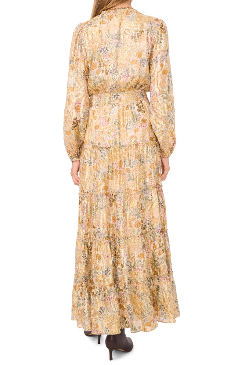 1.STATE Metallic Floral Tiered Long Sleeve Maxi Dress, Alternate, color, 