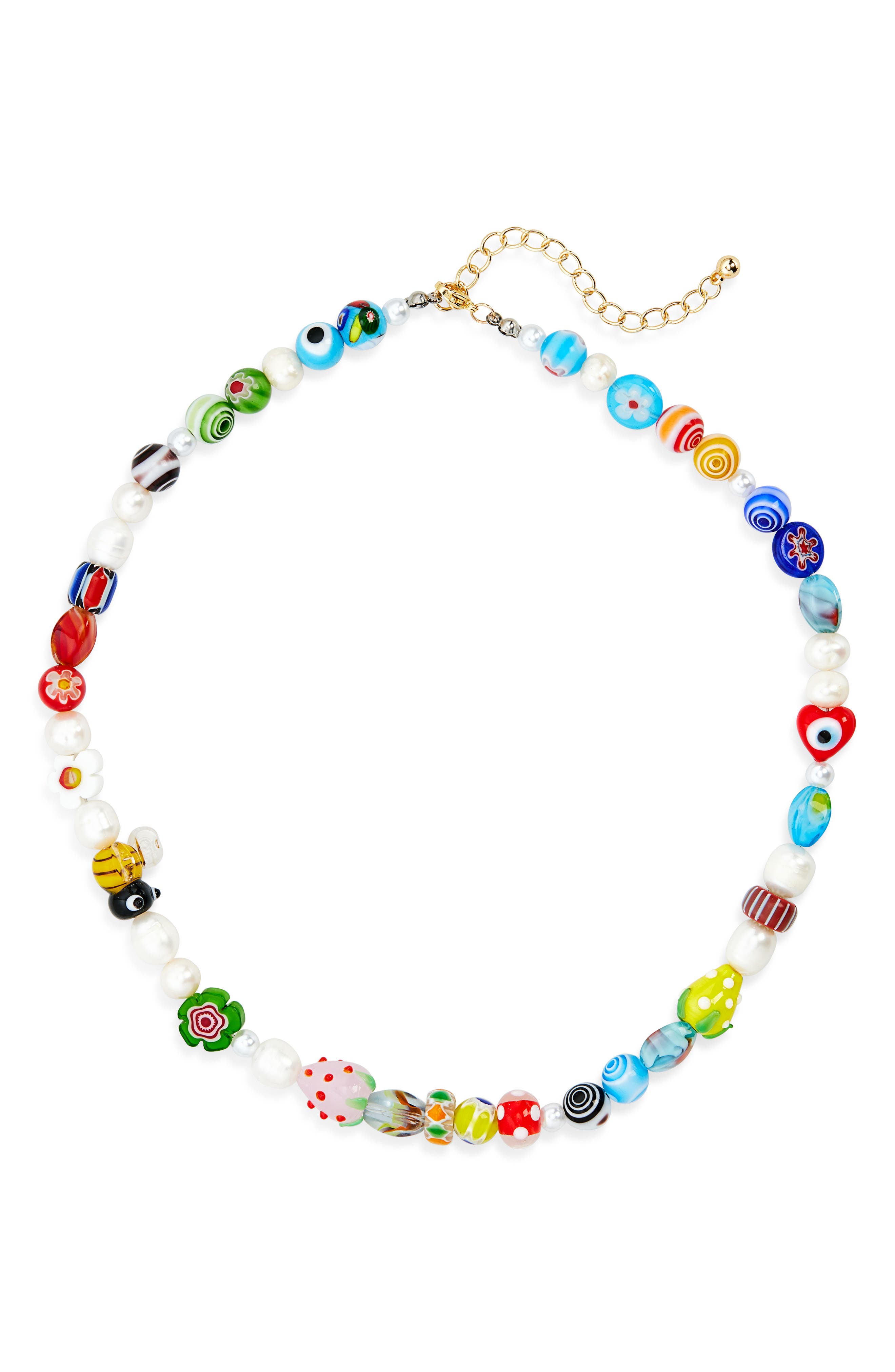 EYE CANDY LOS ANGELES Milliefiori Bead & Faux Pearl Necklace